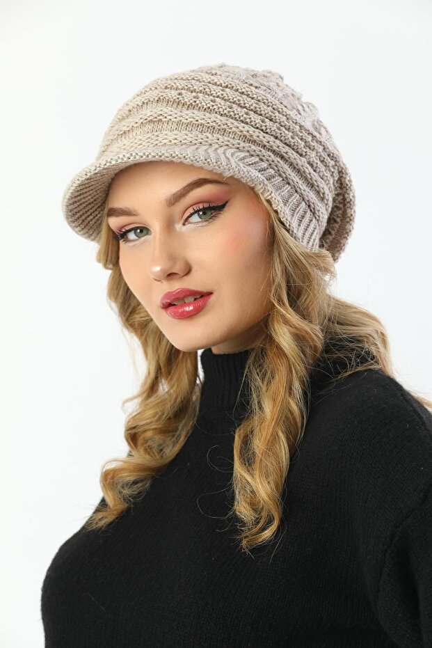 Siperli Çift Kat Taş Triko Örme Bere - 6