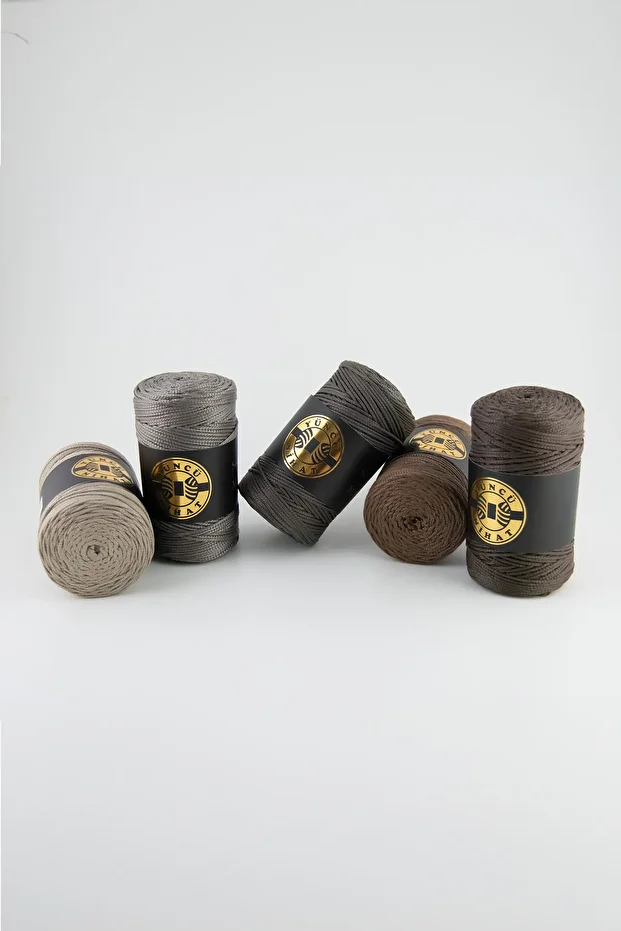200 gr - 200 Mt - 2.5 Mm Acı Kahve (651) Polyester Makrome Ipi Çanta Ipi Supla Ipi Örgü Ipi - 4