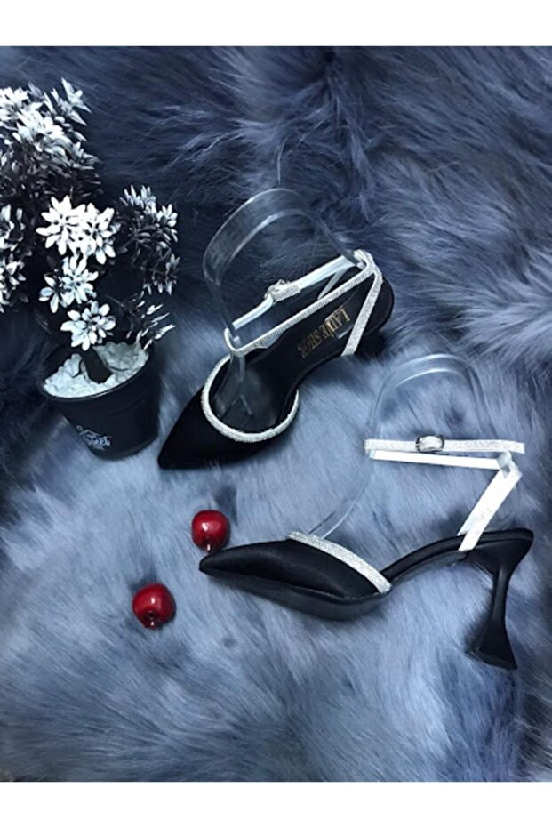 Champagne Heel Stone Wrapped Black Shoes