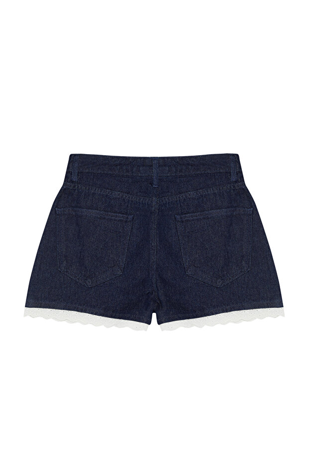 Koyu Mavi More Sustainable Paça Detaylı Yüksek Bel Denim Mini Şort TWOSS24SR00202 - 12