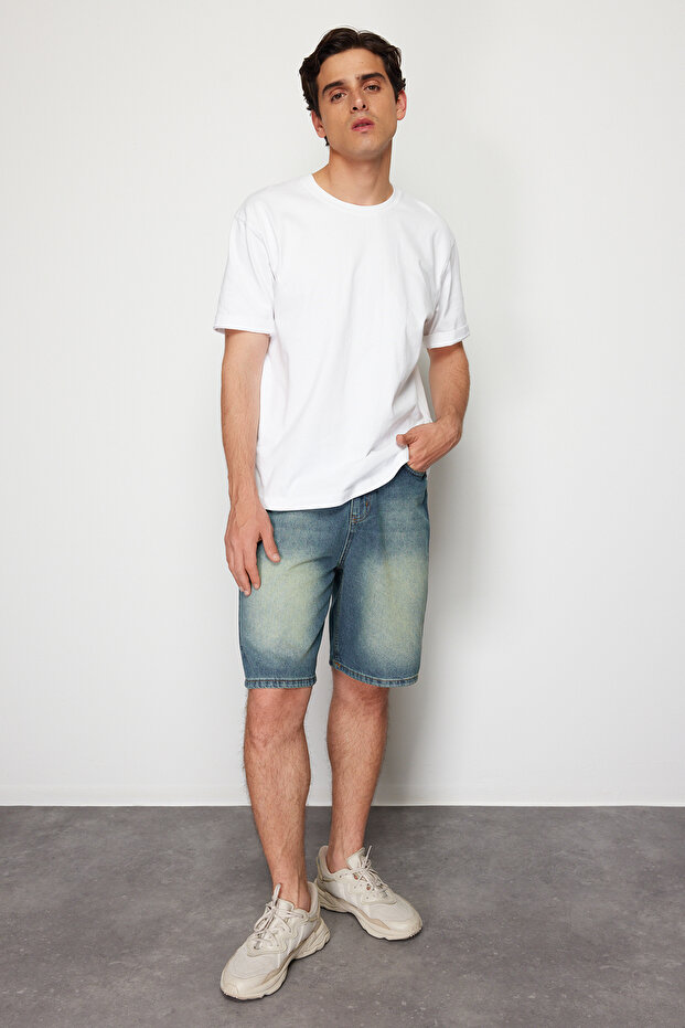 Mavi Geniş Kesim Bol Eskitme Denim Kot Şort TMNSS24SR00073 - 1