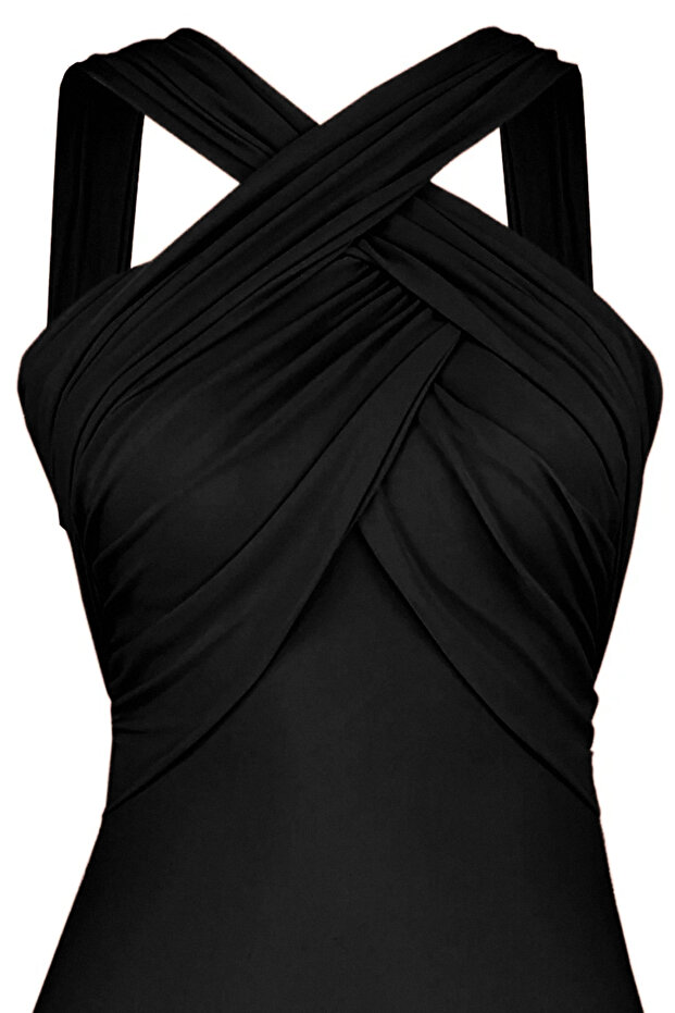 Siyah Drapeli Halter Yaka Kaplı Regular Mayo TBESS20MA0298 - 7
