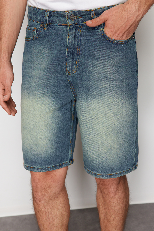 Mavi Geniş Kesim Bol Eskitme Denim Kot Şort TMNSS24SR00073 - 4