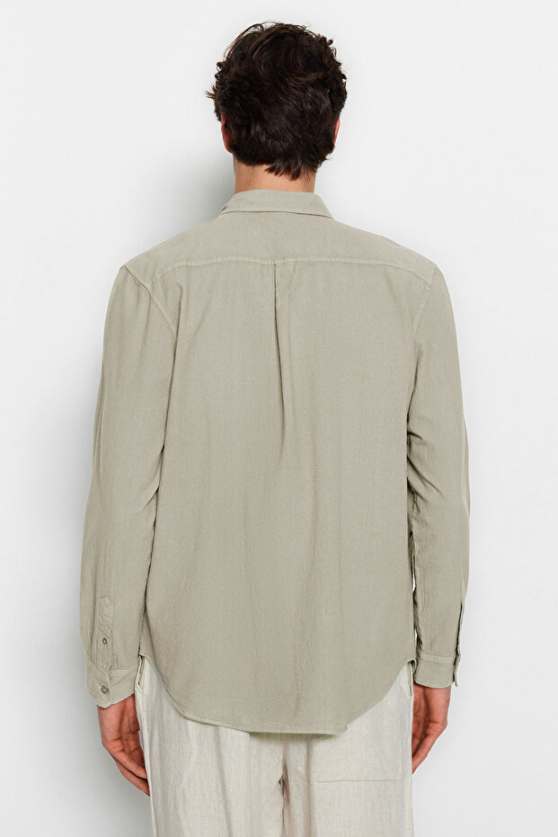 Bej Unisex Regular Fit %100 Pamuklu Keten Görünümlü Gömlek TMNSS23GO00099 - 4