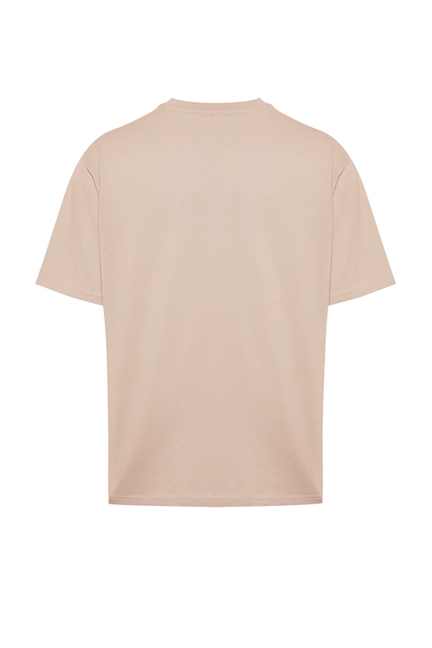 Pudra Oversize/Geniş Kesim Bisiklet Yaka Yazı Baskılı %100 Pamuklu T-Shirt TMNSS20TS1097 - 8