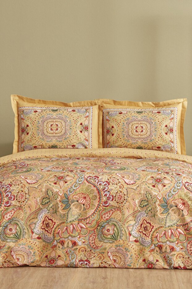 Manas Mustard 100% Cotton Double Duvet Cover Set
