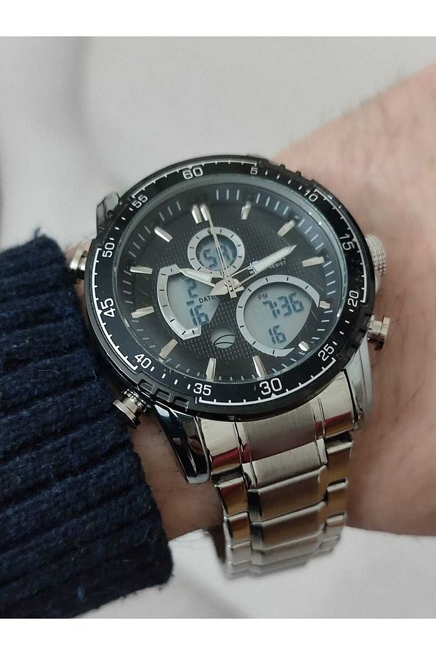 Erkek Kol Saati Dijital Analog Çelik Kordonlu 1551 - 4