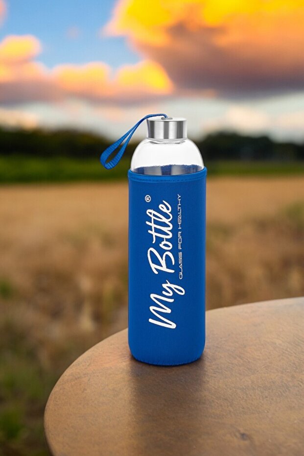 Borosilicate Blue Case 0.5 lt Water Bottle Glass Water Bottle 500 ml Glass Water Bottle