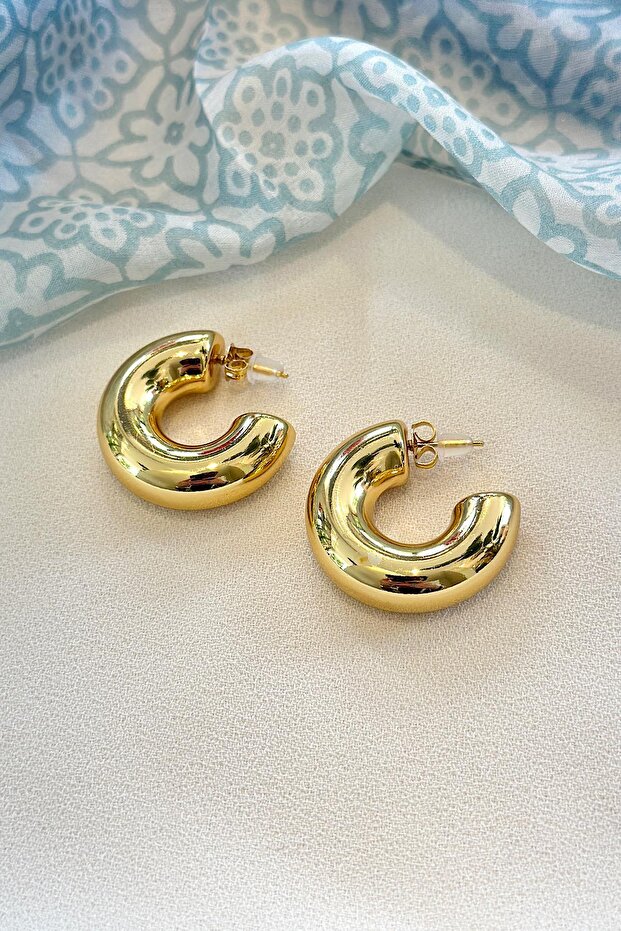 Basic Boru Tasarım Premium Çelik Halka Küpe - 2