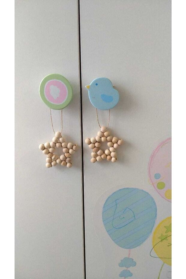 2lidekoratif Ahşap Boncuklu Yıldız Set, Kapı Duvar Mutfak Bebek Odası Süsü - 2