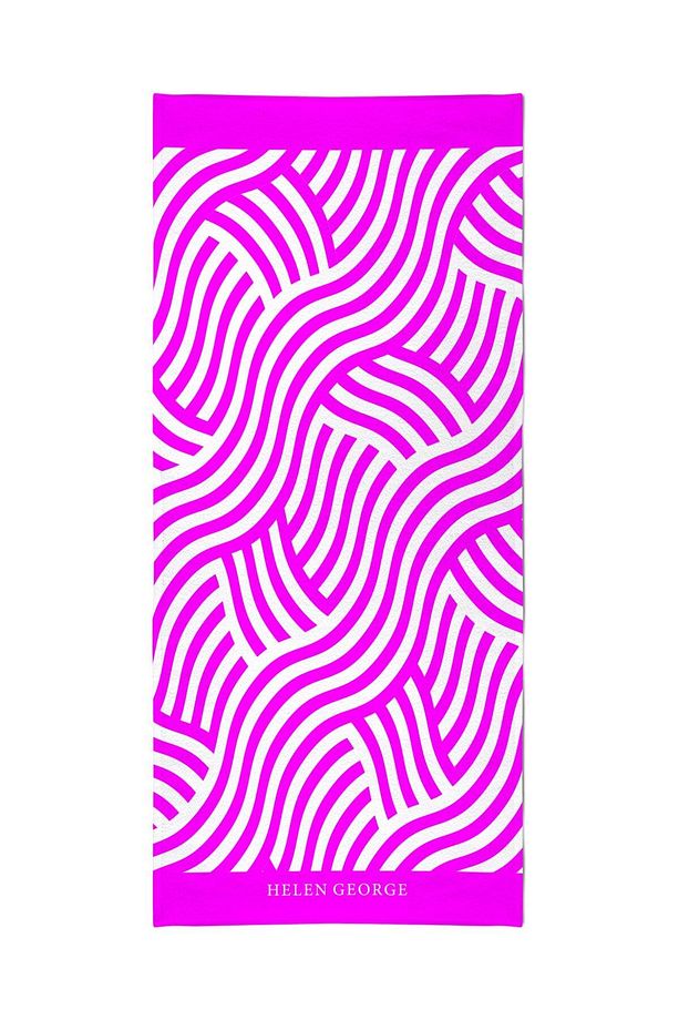 Neon Pembe Beyaz Geometrik Desenli Oversıze Plaj Havlusu - 3