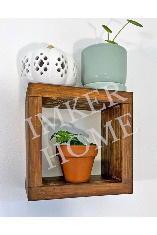 Kare Ahşap Duvar Rafı Uçan Raf Banyo Mutfak Salon Antre Duvar Düzenleyici Organizer Terek - 1