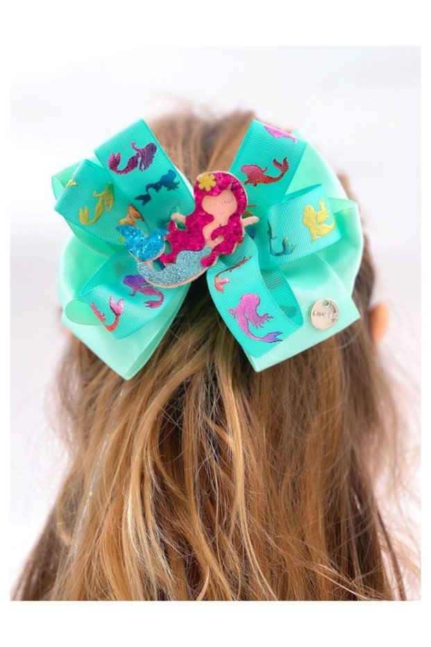 Special Design Luxury Large Tiers Bow Buckle Adult Children's Buckle Mint Water Green Sequin Mermaid