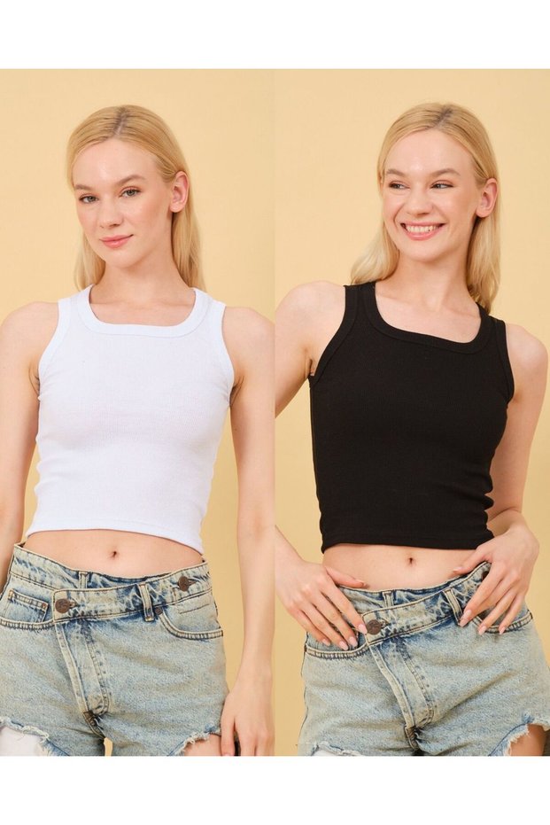 Women's Flat Collar 2-Piece Strappy Crop Blouse