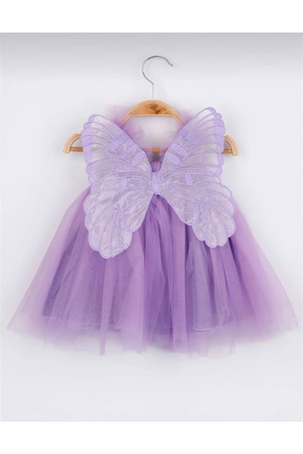 Lilac Butterfly Wing Detailed Baby Girl Dress (You Can Send Msj for Ages 3/4/5)