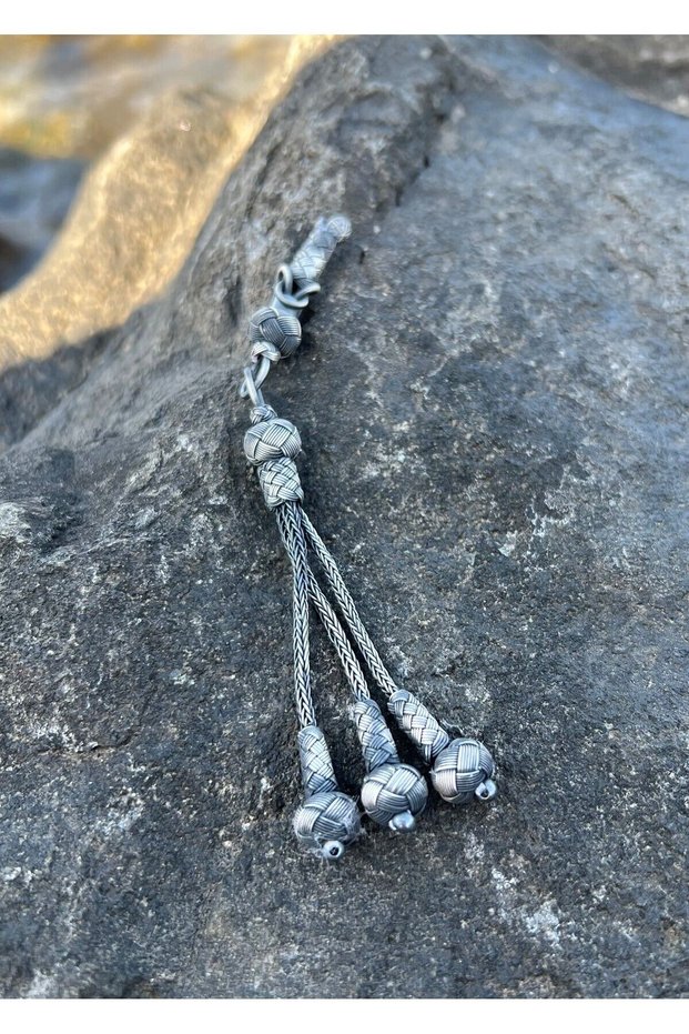 Three Hanging Silver Kazaziye Rosary with Tassel