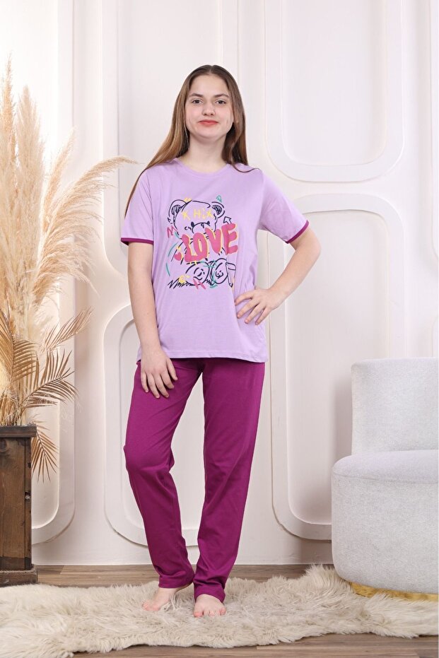 Young Girl Figured Short Sleeve Pajama Set