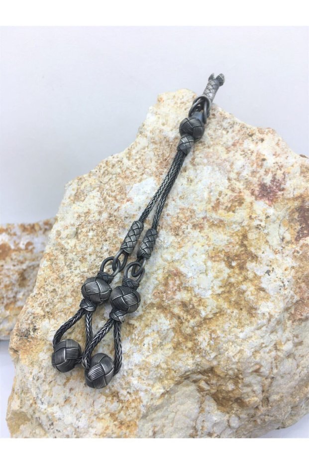 Ball Dangle Oxidized Double Tassel