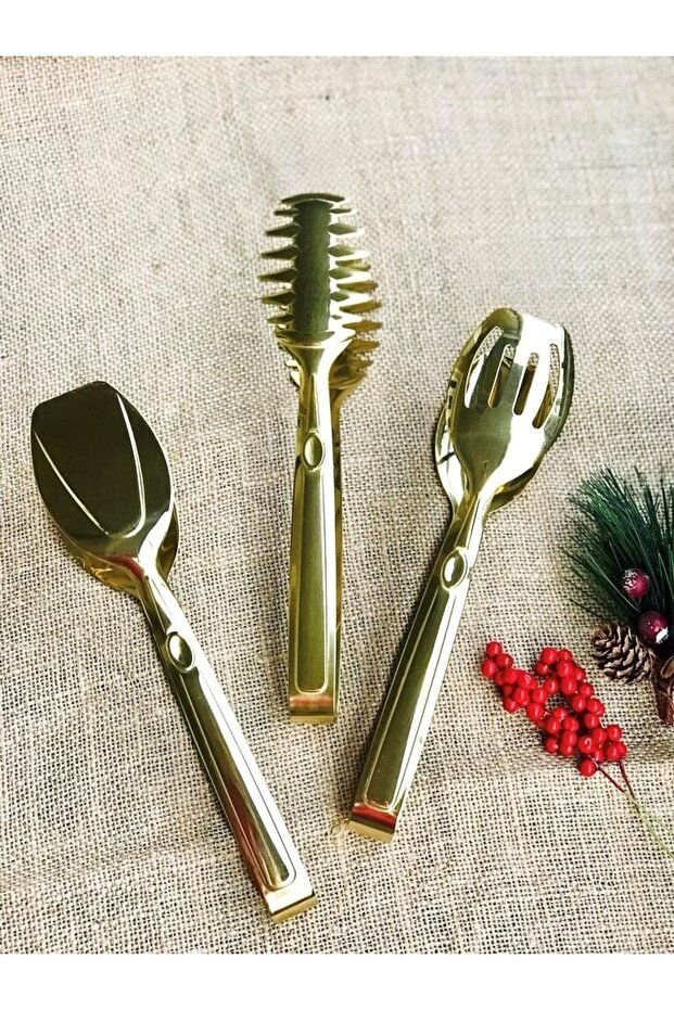 Gold 3-Piece Steel Tong Set