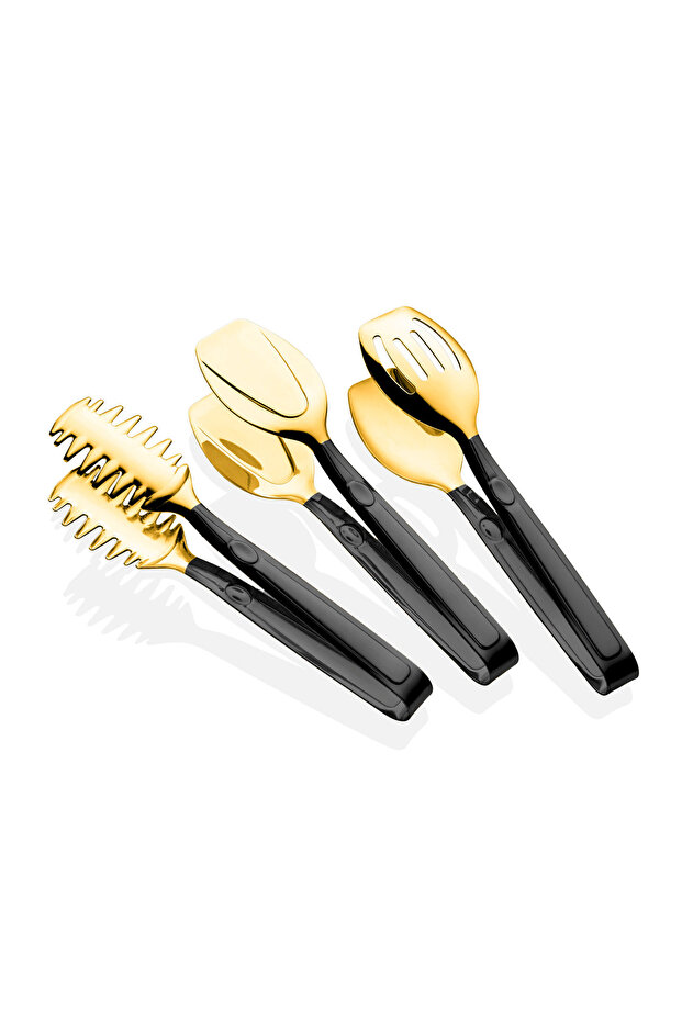 Gold Black Steel 3-Piece Tongs Set