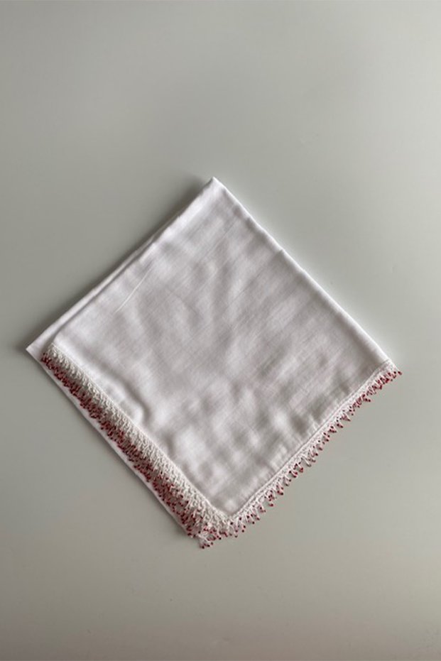 90*90 cm Crocheted 100% Cotton Headscarf with Bead Detail / WHITE
