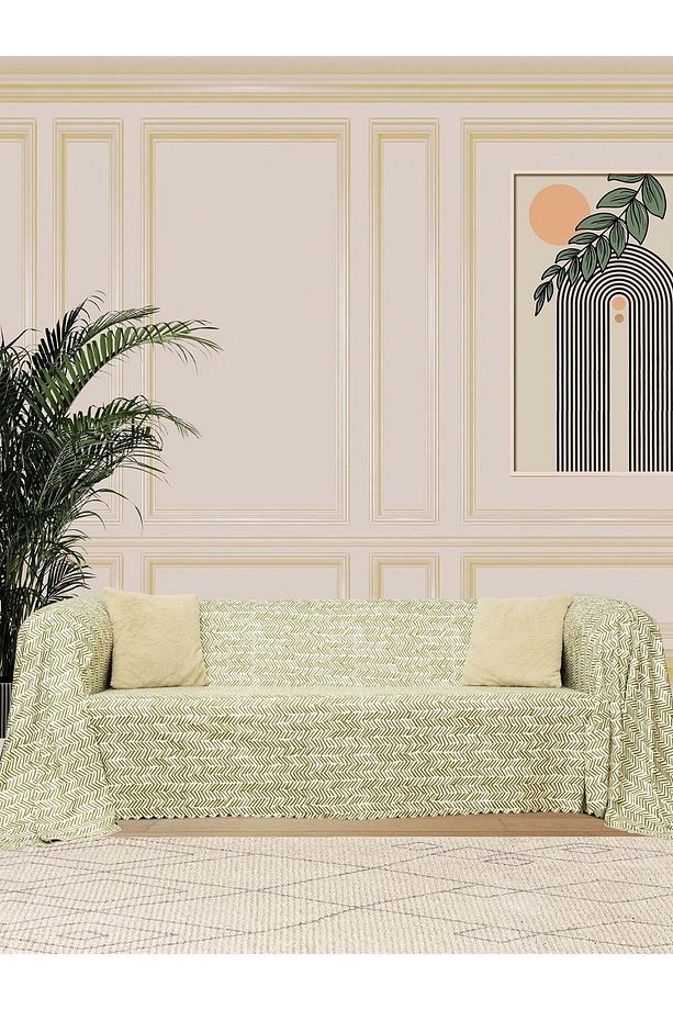 Softmicro Iskandinav Desenli Boho 180x220 Cm Koltuk Örtüsü Şalı, Kanepe Örtüsü, Tv Battaniyesi Yeşil - 1