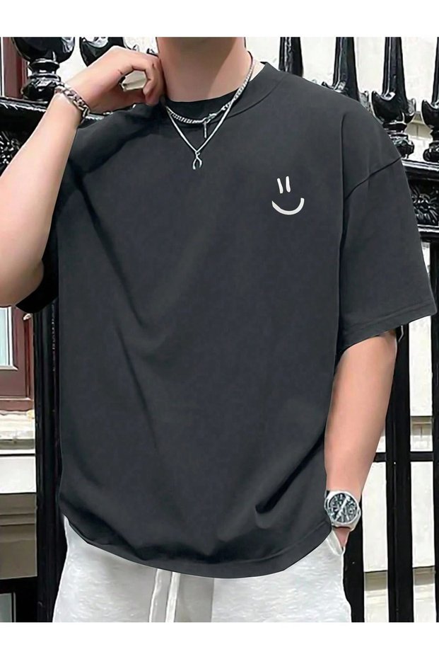 Men's Smoked Emoji Printed Oversize T-Shirt