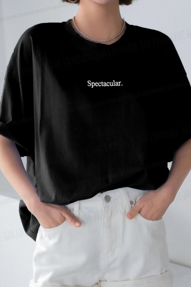 Women's Black Spectular Printed Oversize T-Shirt