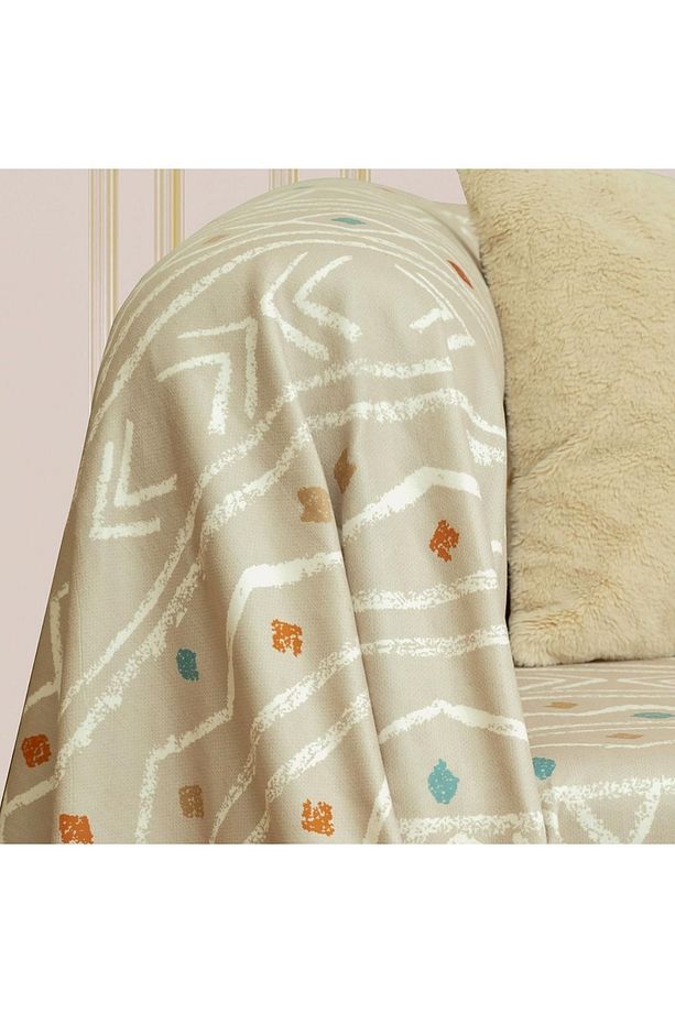 Softmicro Etnik Desenli Boho 180x220 Cm Koltuk Örtüsü Şalı, Kanepe Örtüsü, Tv Battaniyesi Camel - 4