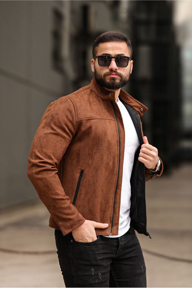 Suede Jacket with Snap Collar - 1