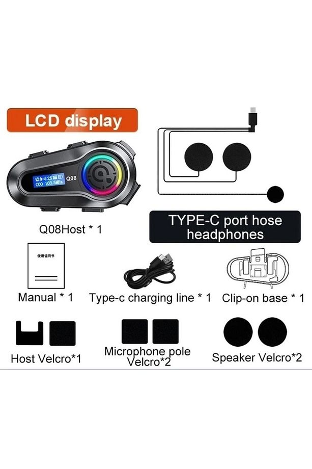 Q08 Intercom Otomotosiklet Bluetooth Kask Kulaklık Intercom - 2