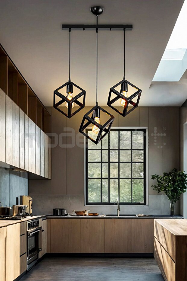 KÜP 3LÜ SIRALI AVİZE SİYAH - 1