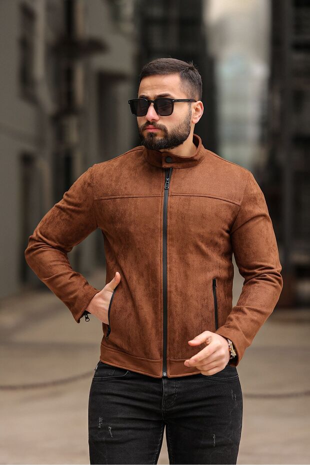 Suede Jacket with Snap Collar - 3