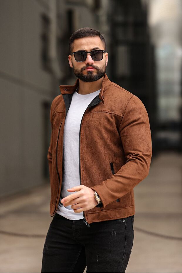 Suede Jacket with Snap Collar - 2