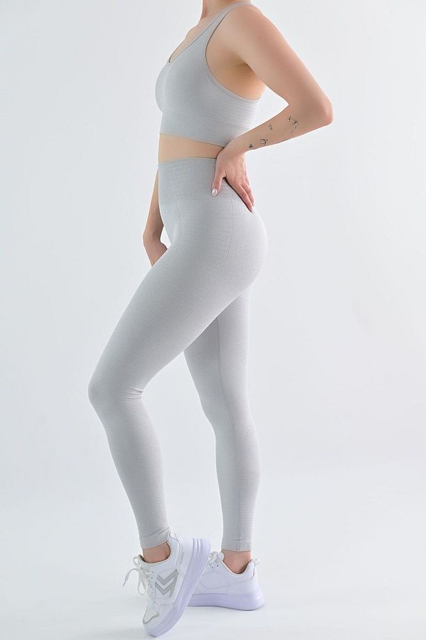 Push Up Şekillendirici Seamless Yüksek Bel Tayt Otrera Gümüş Gri - 3