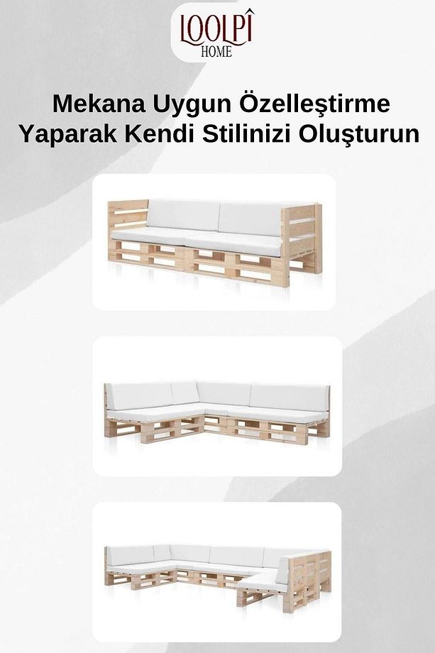 Doğal Ahşap Palet Koltuk Ve Gri Minder Set Bahçe Ve Balkon Takımları - 9