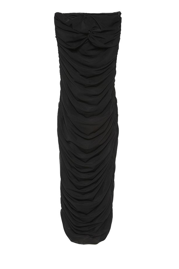 Drape Detaylı Straplez Midi Elbise Siyah - 2