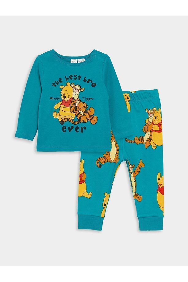 Bisiklet Yaka Uzun Kollu Winnie the Pooh Baskılı Erkek Bebek Pijama Takımı - 1