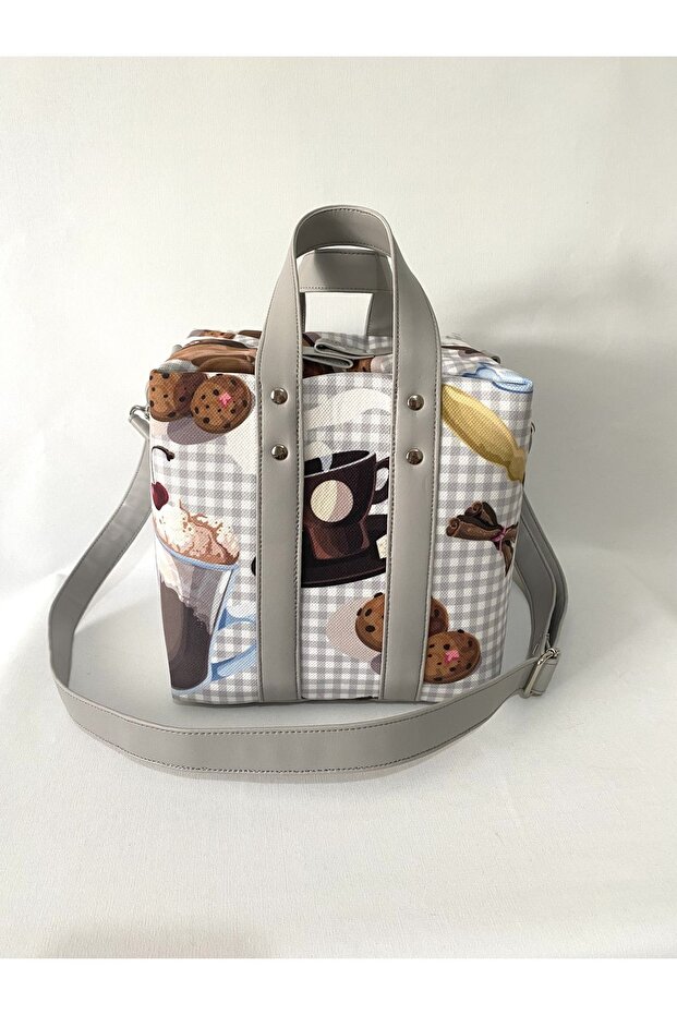 Gray Brown Patterned Dinner Bag - 1