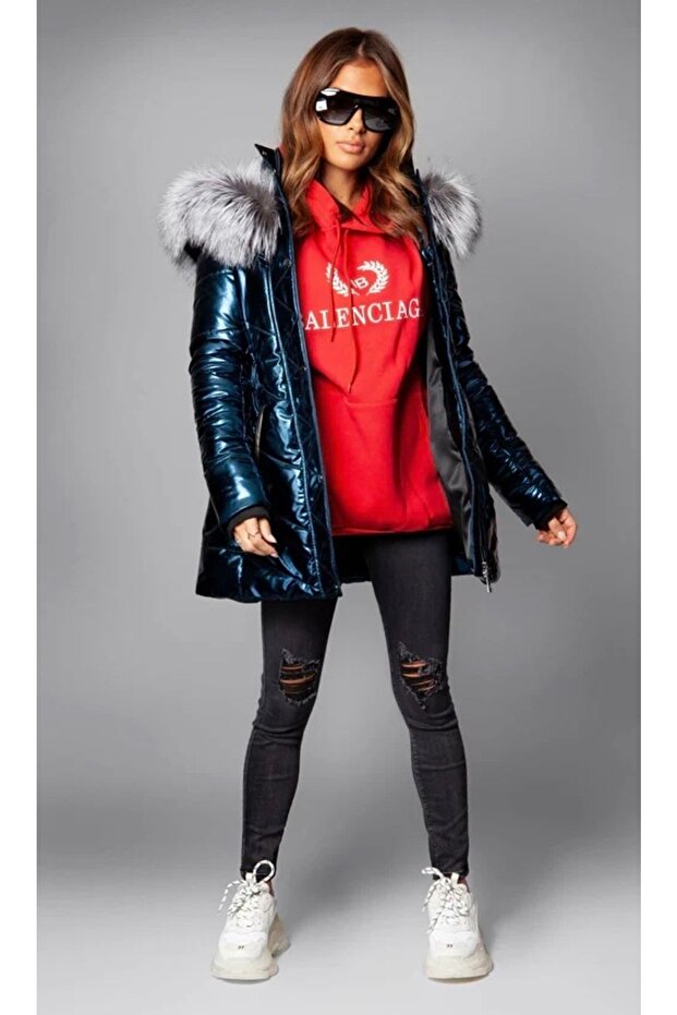 Metalik Kapüşonlu Parka - 4