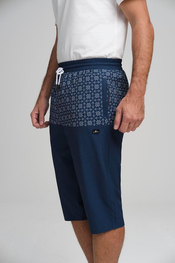 Çiçek Desenli Indigo Mavi Erkek Uzun Şort - 4