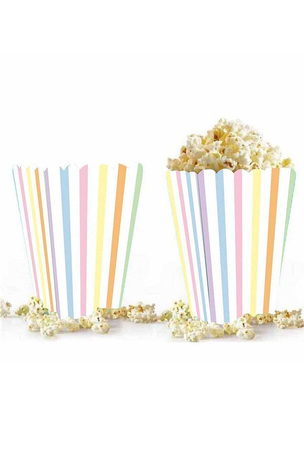 Makaron Renkler Çizgili Mısır Popcorn Kutusu 8 Adet - 1