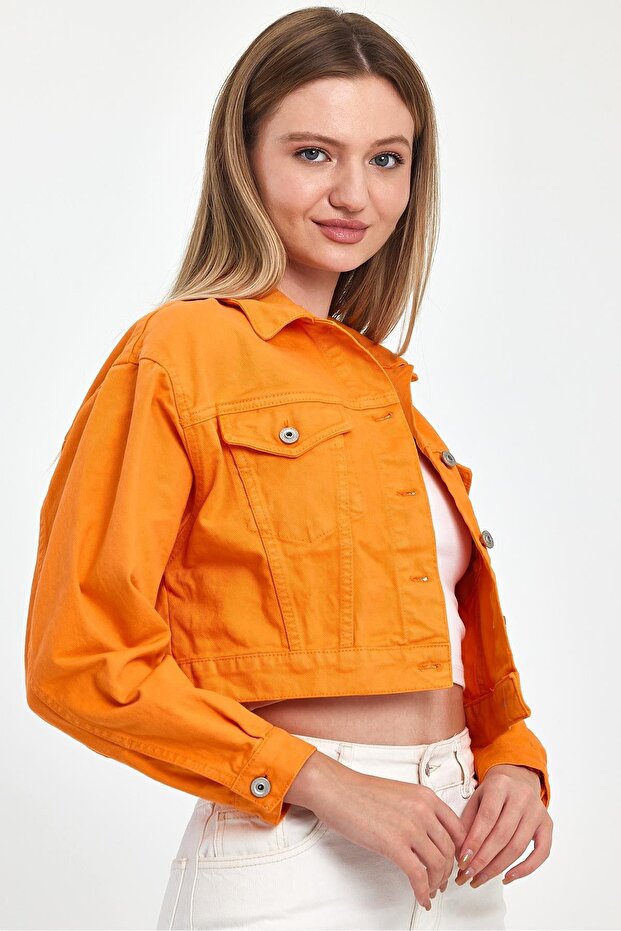 - Kadın Turuncu Crop Ceket - 3