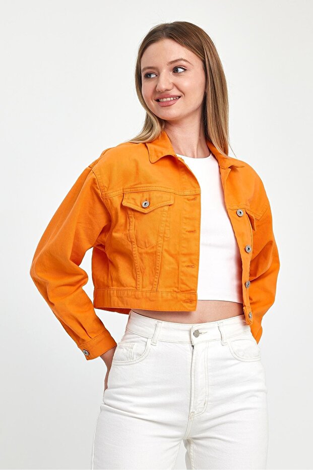 - Kadın Turuncu Crop Ceket - 5