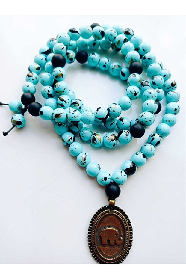 108 1 Mala Long Necklace Glass Bead Elephant Locket