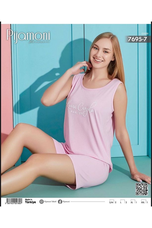 Kadın Milan Kumaş Sıfır Kol Şortlu Pijama Takımı - 1