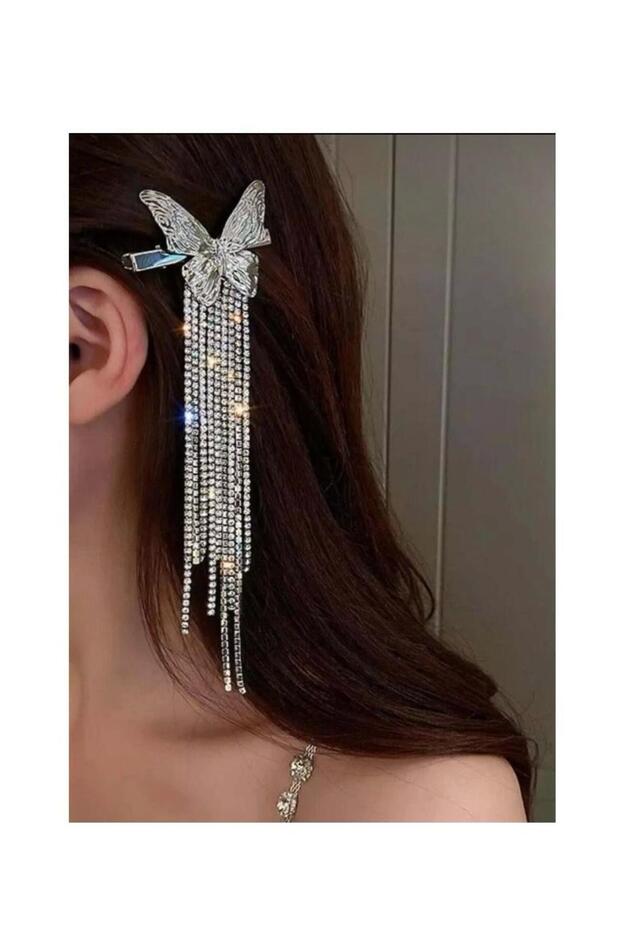 Dangling butterfly metal buckle with stone embellished, very stylish.