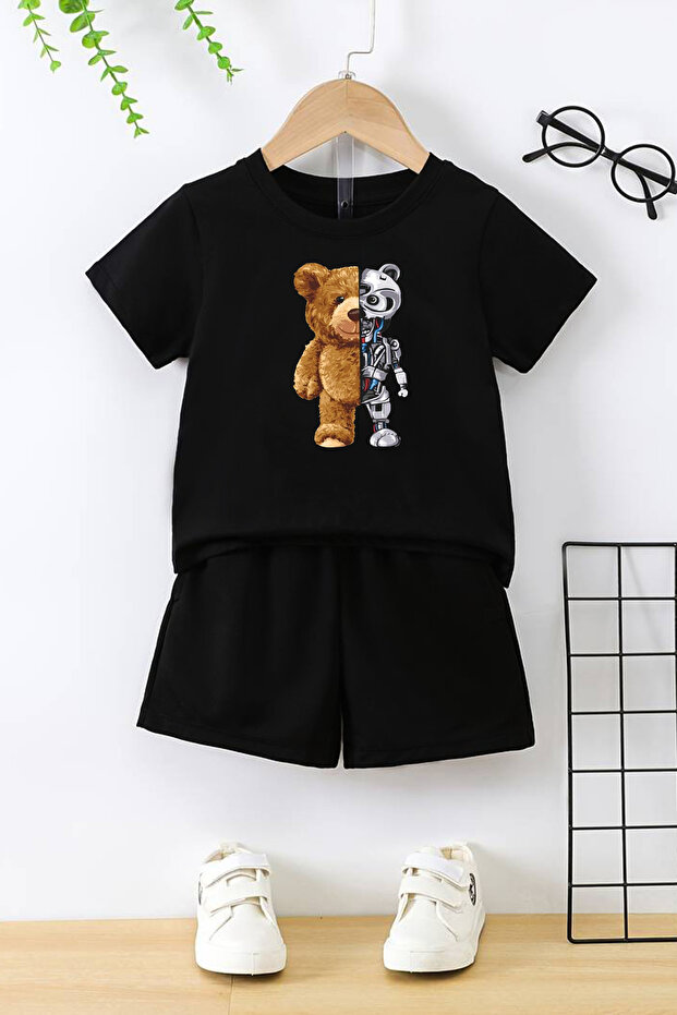 HGT character and lettering Printed cotton boys' summer Top Bottom Set .