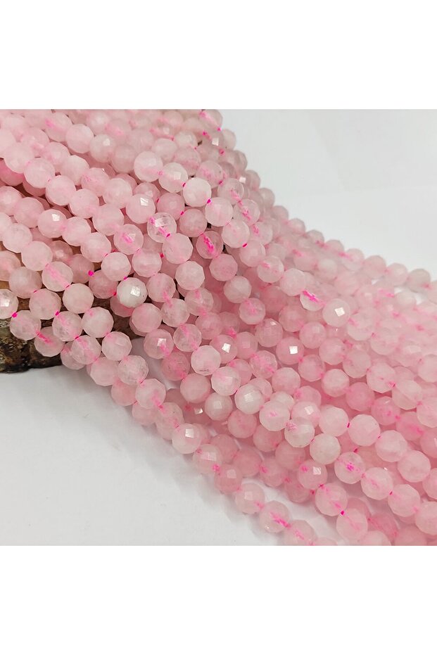 Pink Quartz Faceted Natural Stone 8 mm 1 Strand (47 Pieces)