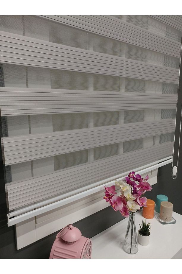 Atölye Perde Açık Gri Dar Plise Zebra Stor Perde - 4